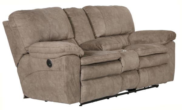 Reyes - Power Lay Flat Reclining Console Loveseat With Storage & Cupholders - Portabella
