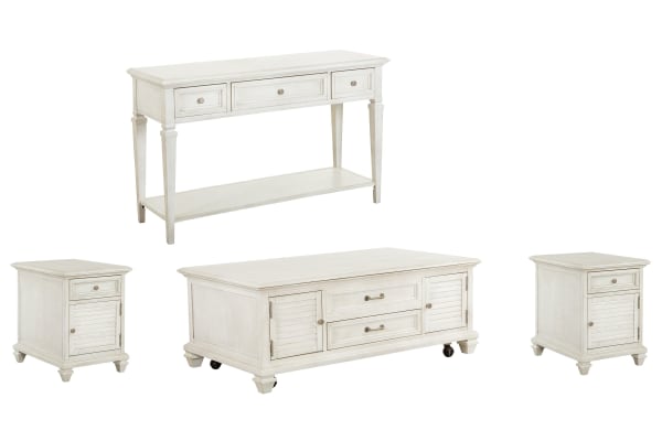 Newport - Lift Top Storage Cocktail Table With 2 Chairside End Tables And Sofa Table - Alabaster