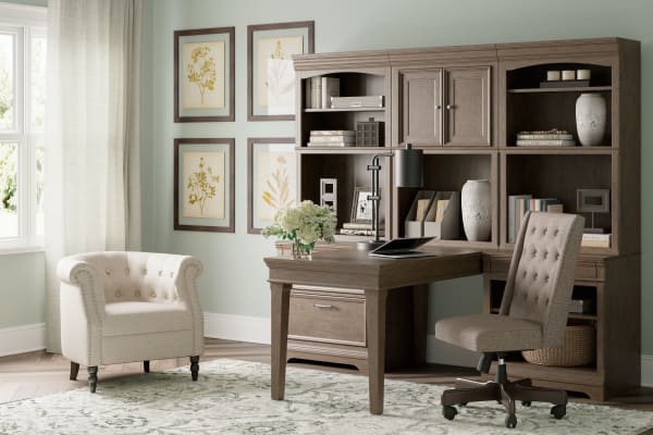 Janismore - Weathered Gray - Desk With 2 Bookcase Wall Units