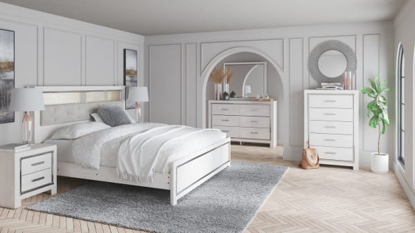 Altyra - White - 5 Pc. - Dresser, Mirror, King Panel Bookcase Bed