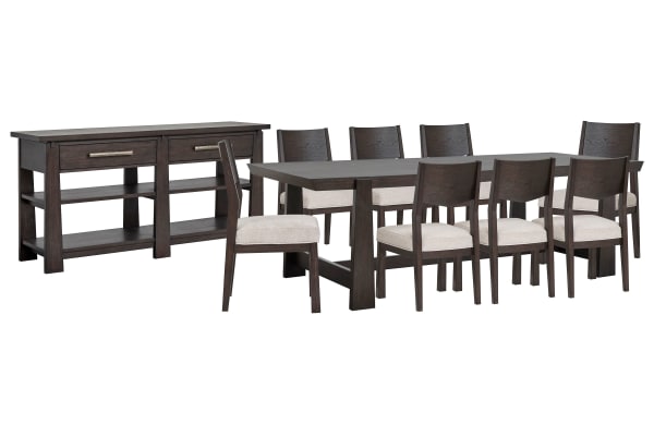 Tauren - Trestle Dining Table With 8 Side Chairs And Sideboard - Coffee Bean / Beige