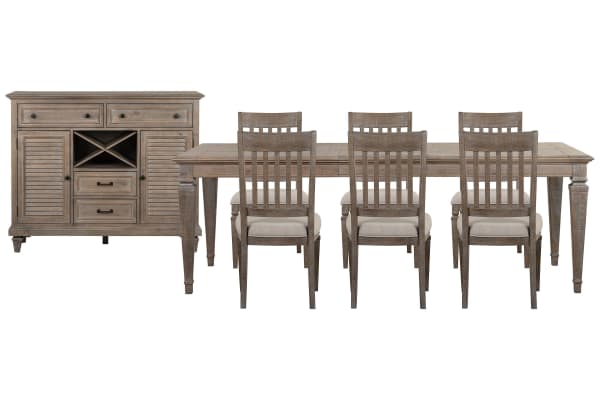 Lancaster - Extendable Rectangular Dining Table With 6 Side Chairs And Server - Dovetail Gray