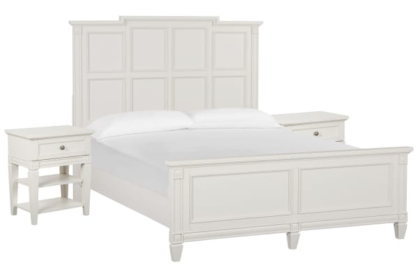 Willowbrook - King Panel Bed With 2 Open Nightstands - Egg Shell White