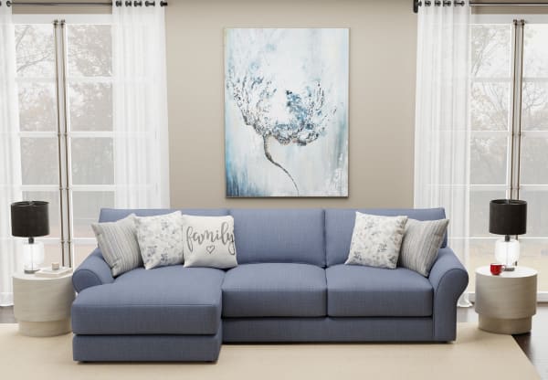 Cape May - 2 Piece Sofa Chaise With Comfort Coil Seating And 5 Accent Pillows Included (LSF Chaise) - Denim