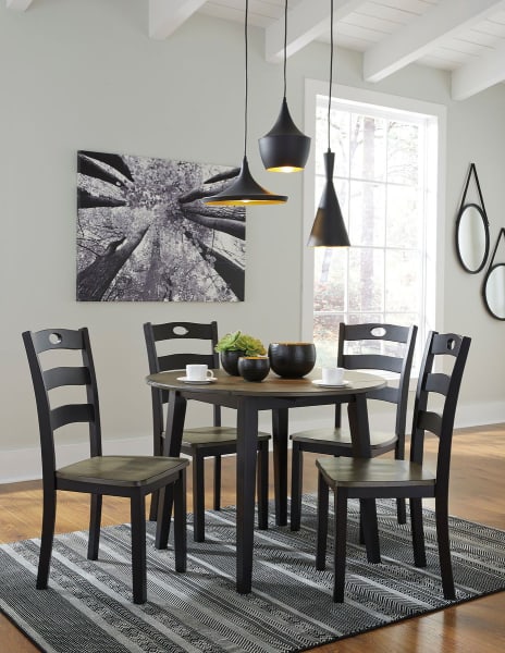 Froshburg - Grayish Brown/Black - 5 Pc. - Drop Leaf Table, 4 Side Chairs