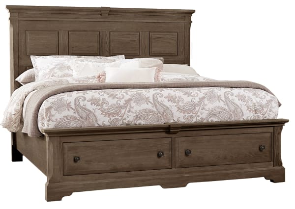 Heritage King Mansion Bed with Storage Footboard Cobblestone (Rich Brown) on Oak Solids