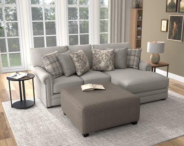 Livingston - 2 Piece Sofa Chaise With Comfort Coil Seating, 40" Cocktail Ottoman And 6 Accent Pillows Included (RSF Chaise) - Linen