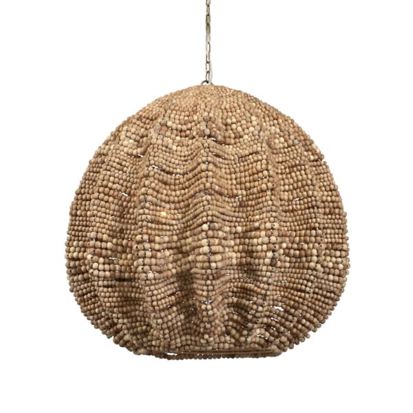 Kauri - 5 Light Wooden Bead Pendant - Brass / Woodtone