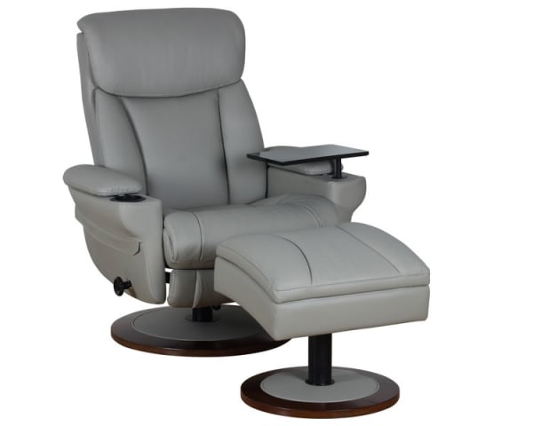 William - Swivel Pedestal Recliner And Storage Ottoman, And Arm Table - Light Gray
