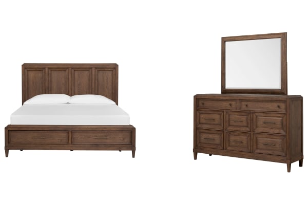 Groveland Park - Queen Panel Storage Bed And Drawer Dresser With Square Mirror - Antique Coffee