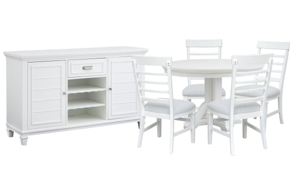 Charleston - Extendable 48" Round Dining Table With 4 Side Chairs And Server - White Dove