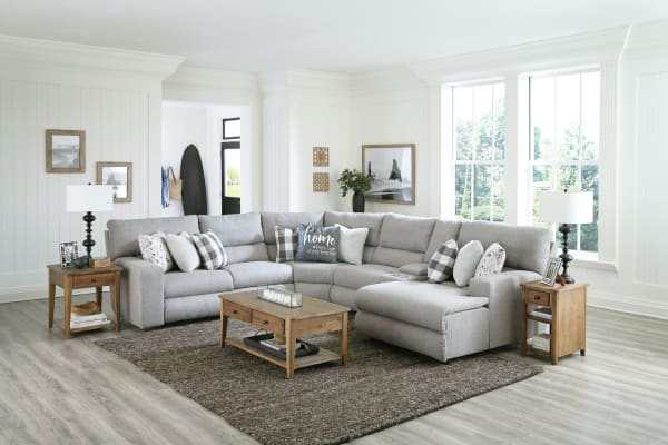Rockport - 6 Piece Power Reclining Sectional With Lay-Back RSF Chaise And 2 Lay-Flat Reclining Seats