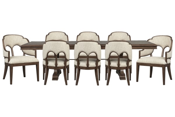 Jubilee - Extendable Trestle Dining Table With 8 Arm Chairs - Brown / White
