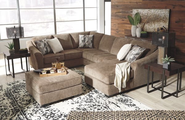 Graftin - Teak - 4 Pc. - Right Arm Facing Corner Chaise 3 Pc Sectional, Ottoman