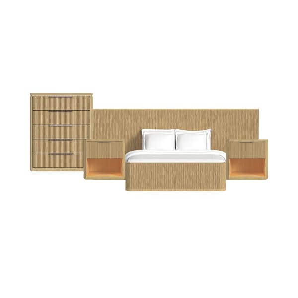 Sylvie - 4 Piece King Wall Bed Bedroom Set (2 Nightstands & Chest) - Natural