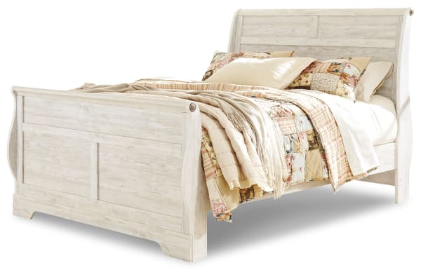 Willowton - King Sleigh Bed - Whitewash