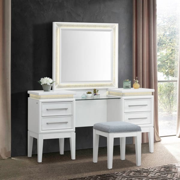 Reflections - 3 Piece Vanity Set - Pearl White & Rhinestone