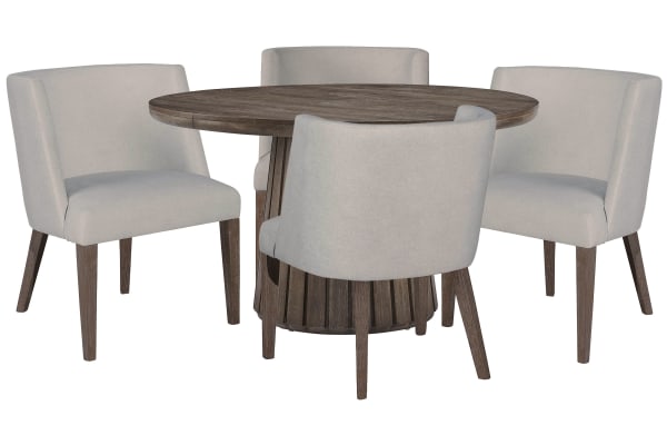 Kavanaugh - Extendable Round Dining Table With 4 Host Chairs - Weathered Kona Brown / Gray