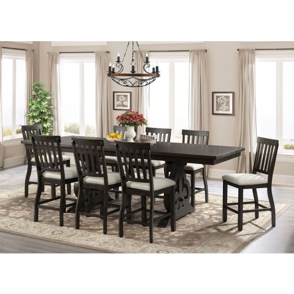 Stone - Counter Height 9 Piece Dining Set, Table & Eight Slat Back Chairs - Smokey Walnut