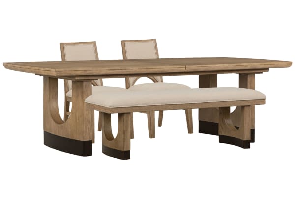 Tristan - Extendable Trestle Dining Table With 2 Side Chairs And Bench - Swiss Coffee / Beige