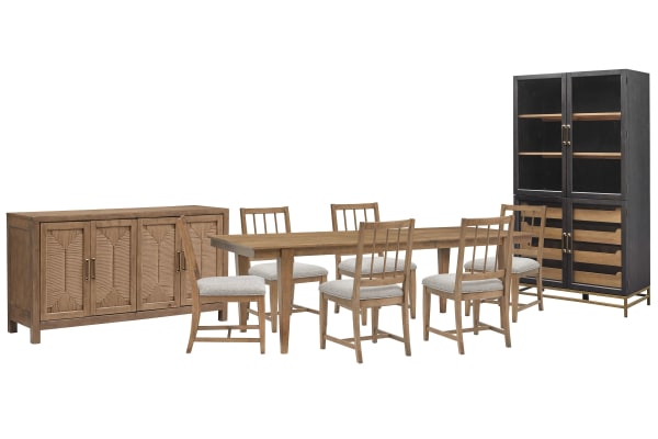 Lindon - Extendable Rectangular Dining Table With 6 Side Chairs, Buffet And Cabinet - Belgian Wheat / Gray