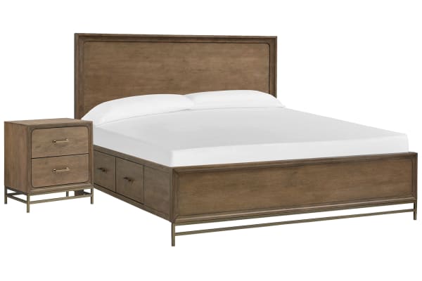 Lindon - King Panel Storage Bed With Nightstand - Belgian Wheat And Coffee Bean