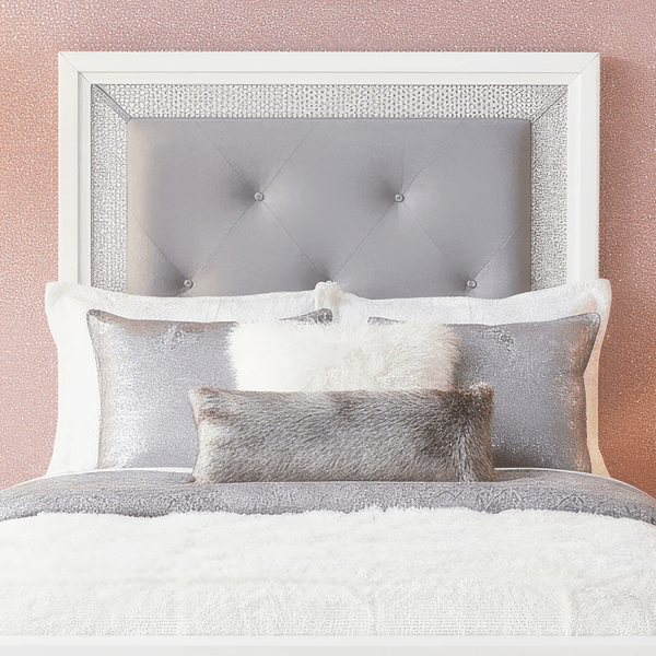 Reflections - Twin Upholstered Panel Headboard With Lights - Pearl White