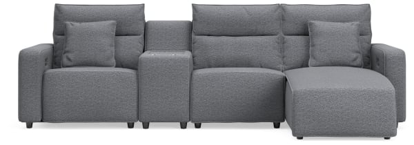 Modmax II - 4-Piece Power Reclining Sectional With RAF Press Back Power Chaise And Console - Salt And Pepper