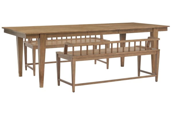 Lindon - Extendable Rectangular Dining Table With 2 Arm Benches - Belgian Wheat
