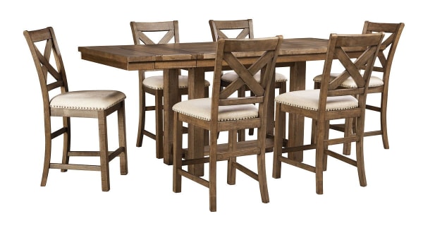 Moriville - Dark Gray - 7 Pc. - Counter Extension Table, 6 Barstools