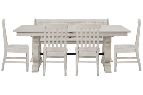 Bronwyn - Extendable Rectangular Dining Table With 4 Side Chairs And Bench - Alabaster