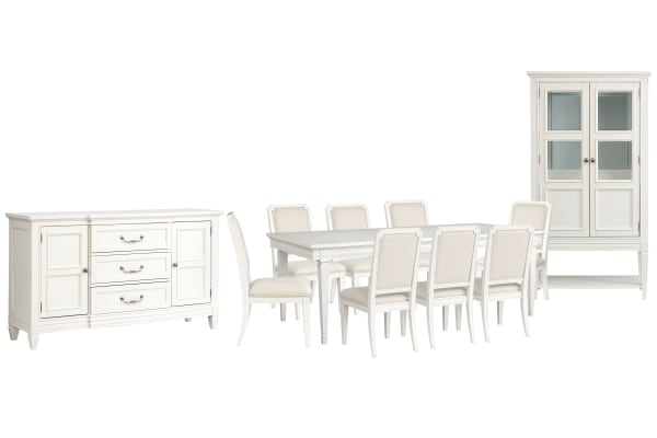 Willowbrook - Extendable Rectangular Dining Table With 8 Upholstered Side Chairs, Buffet And Display Cabinet - Egg Shell White