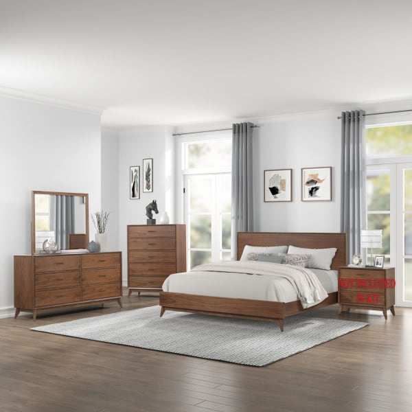 Century Modern - 3 Piece Bedroom Set (King Platform Bed, Dresser & Mirror) - Light Brown