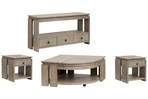 Conrad - Pie Shaped Lift Top Cocktail Table With 2 End Tables And Sofa Table - Stone Harbor Gray