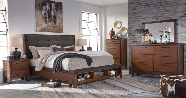 Ralene - Medium Brown - 5 Pc. - Dresser, Mirror, King Upholstered Panel Bed
