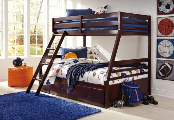 Halanton - Dark Brown - Twin Over Full Bunk Bed With 1 Large Storage Drawer