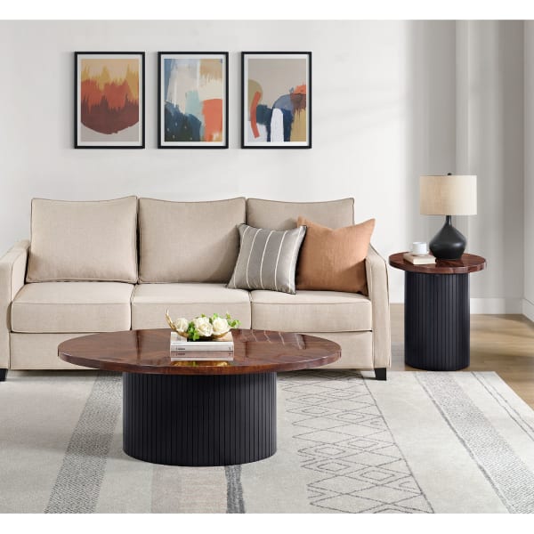 Rosemond - Oval Coffee Table With Top And Base - Cherry And Black