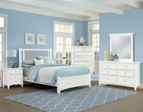 Bonanza - Queen Upholstered Bed With Mansion Footboard - White / Ocean Blue