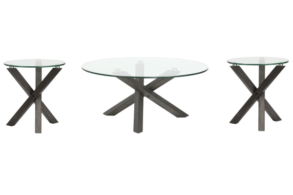 Jax - Round Cocktail Table With 2 End Tables - Carbon Shadow And Chrome