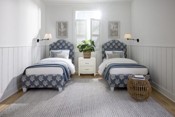 Tide & Timber - Twin - Upholstery Headboard In Blue Coral Fabric - Soft White Maple