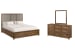 Laurel Ridge - King Upholstered Panel Bed And Drawer Dresser With Portrait Mirror - Brown / Gray