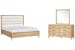 Somerset - California King Upholstered Panel Bed And Drawer Dresser With Landscape Mirror - Butternut
