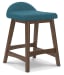 Lyncott - Blue / Brown - 5 Pc. - Counter Table, 4 Upholstered Barstools
