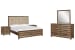 Callisto - King Upholstered Panel Bed, 2 Nightstands And Drawer Dresser With Landscape Mirror - Bourbon Brown