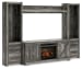 Wynnlow - Entertainment Center - TV Stand With Glass/Stone Fireplace Insert - Gray