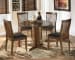 Stuman - Medium Brown - 5 Pc. - Round Drop Leaf Table, 4 Upholstered Side Chairs