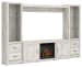 Bellaby - Whitewash - 4-Piece Entertainment Center With Faux Firebrick Fireplace Insert