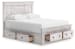 Makidern - Queen Panel Storage Bed With 2 Under Bed Storage Units And Storage Footboard - Whitewash
