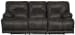 Voyager - Fabric Power Lay Flat Reclining Sofa With 3 Recliners And Drop Down Table - Slate