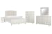 Willowbrook - California King Panel Upholstered Bed, 2 Open Nightstands, Drawer Dresser With Landscape Mirror And Drawer Chest - Egg Shell White
